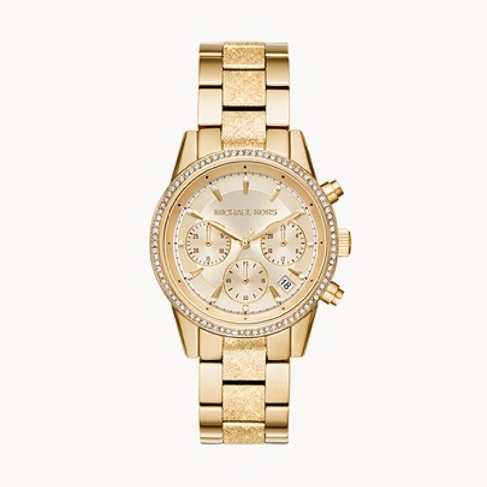 MICHAEL KORS RITZ GOLD TONE CRYSTAL ACCENT DIAL CHRONO WOMEN'S WATCH MK6597